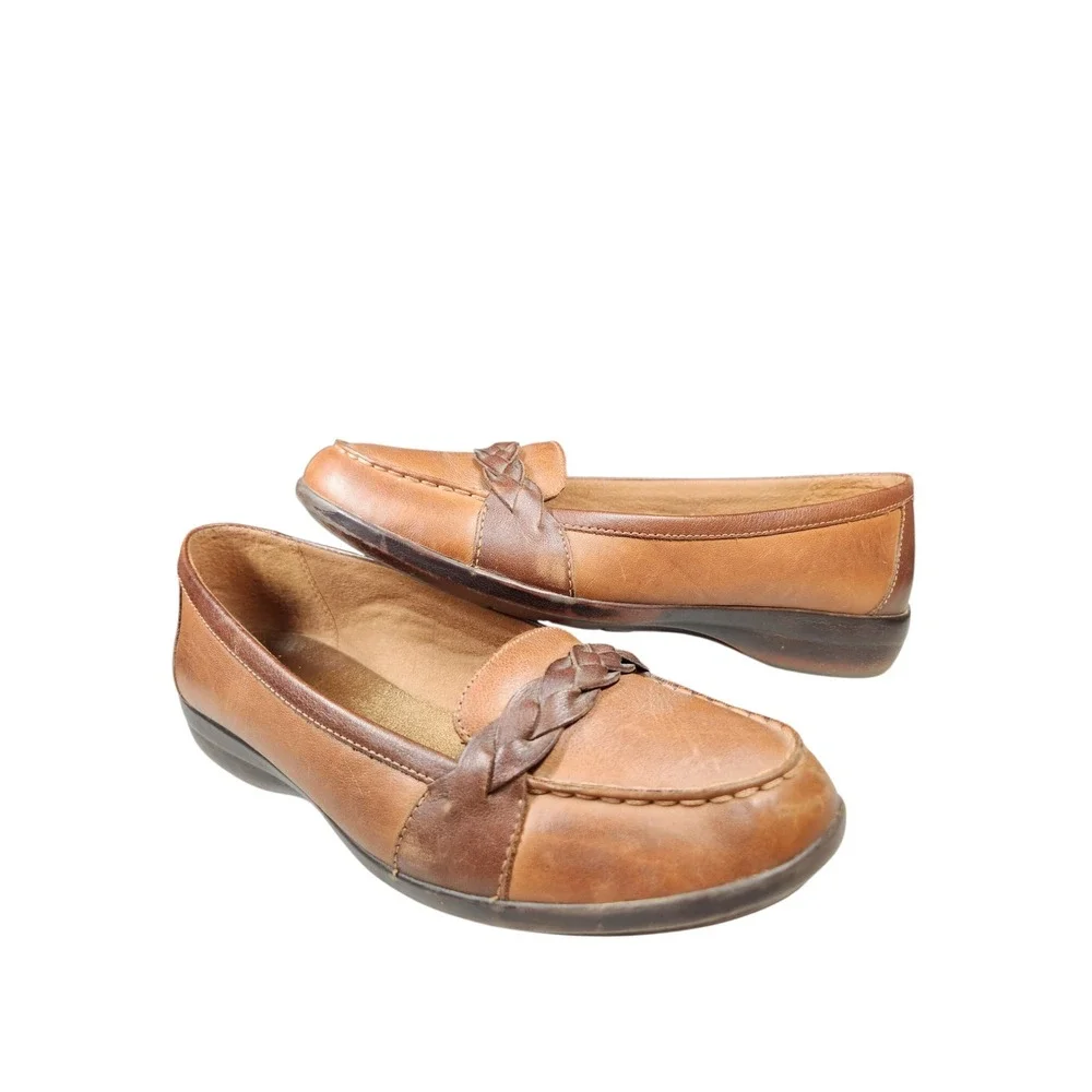 Vintage Clarks Brown Leather Braided Loafers Heritage Grandmacore Cottagecore 8